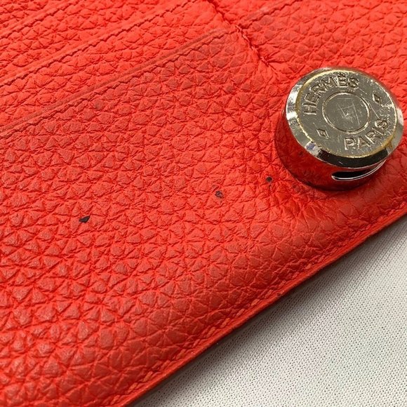 HERMES Dogon Long Wallet in Red Taurillon Clemence Leather, Grained, O Stamp, - Picture 6 of 10